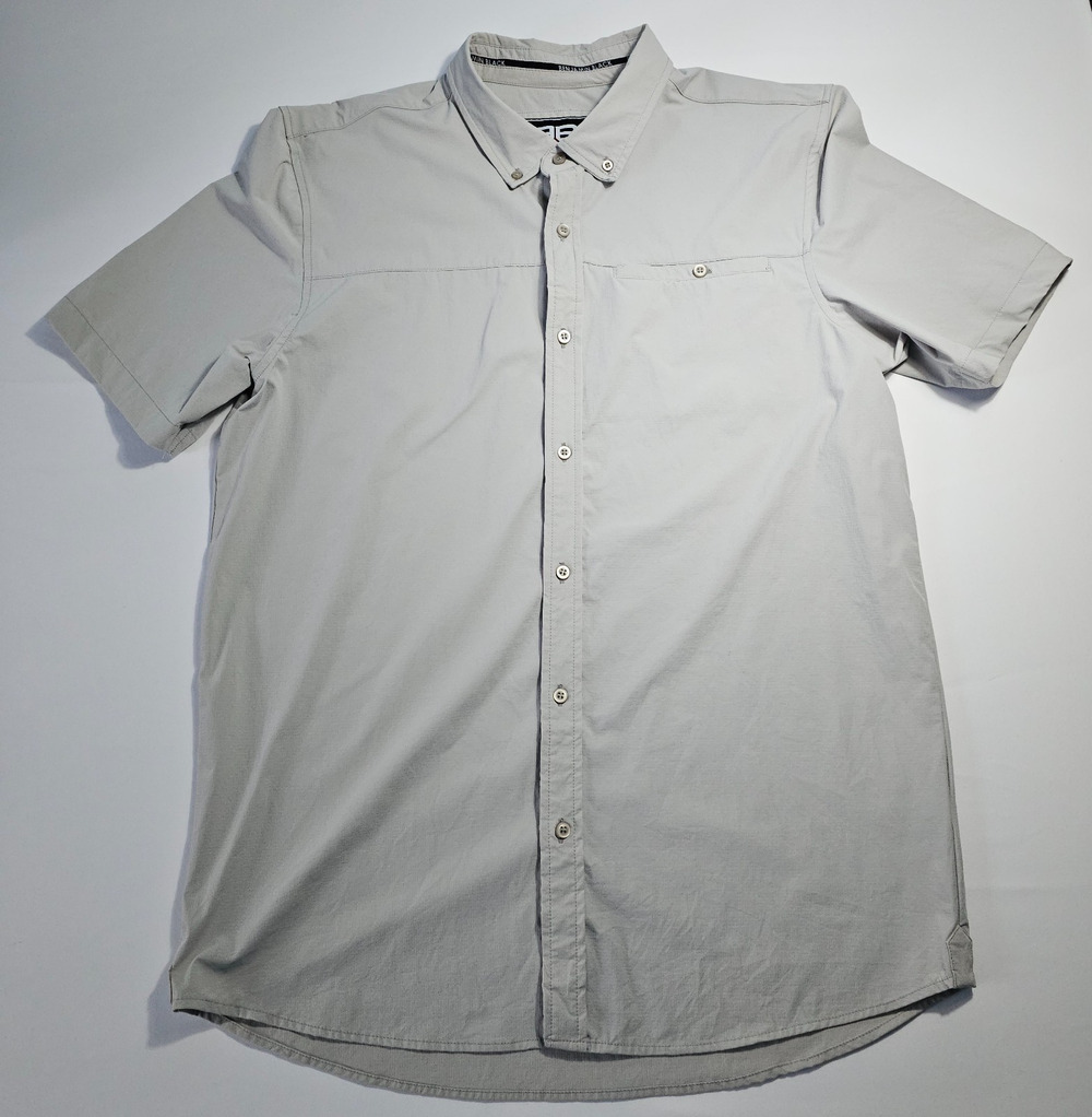 Benjamin Black Mens XL Short Sleeve Button Down Shirt Gray Nylon Spandex Stretch